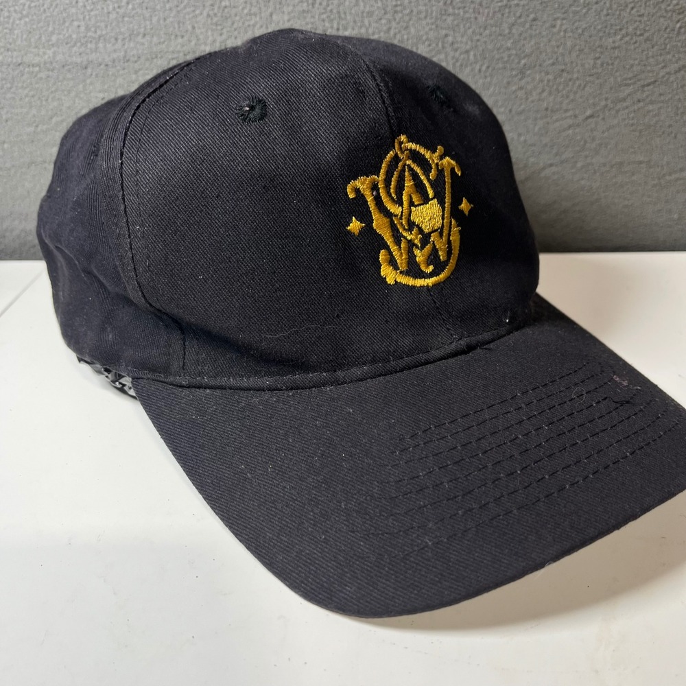 Smith & Wesson Hat Mens Black Gold Logo Snapback Baseball Cap Vintage KC Tag